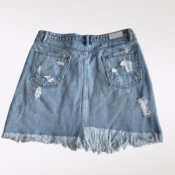 Jean Skirt Cult of Individuality Distressed Raw Hem Sz 30 - Picture 5 of 11